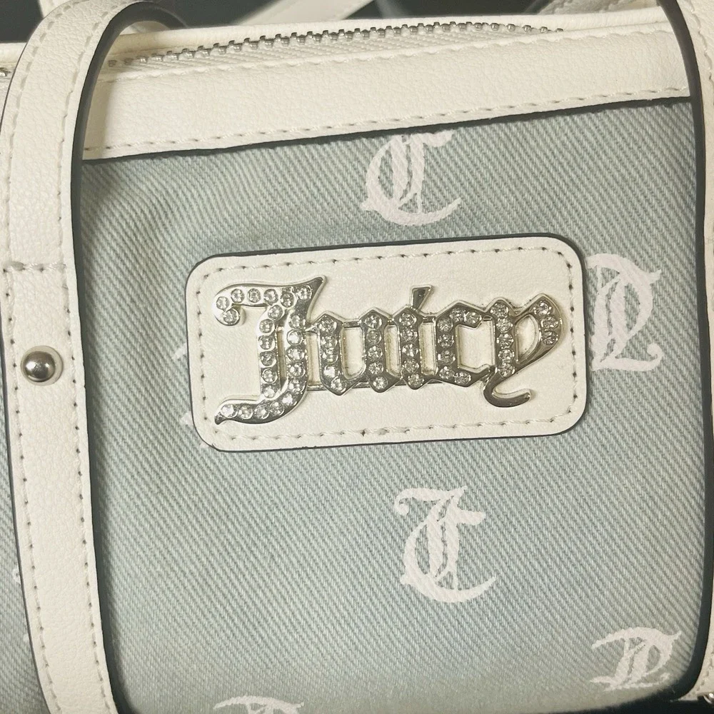Juicy Couture Denim Logo Queen Of Everything Mini Barrel Bag Crossbody Strap